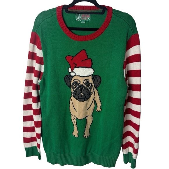 Ugly Christmas sweater Pug bulldog Santa - Picture 1 of 8